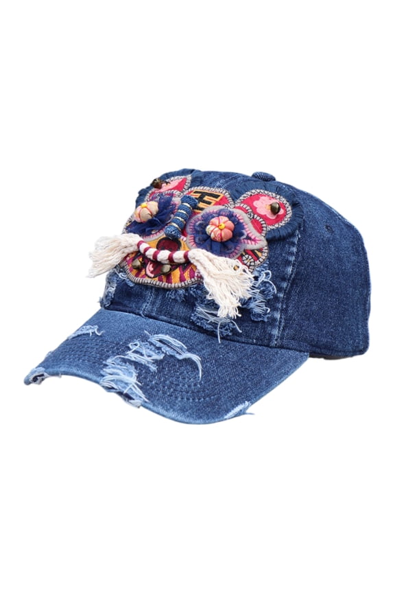 Handmade Embroidered Tiger Hat Traditional Chinese Intangible Heritage with Priceless Miao Embroidery Ethnic Craft Baseball Cap for Travel,Dark Blue-Kid