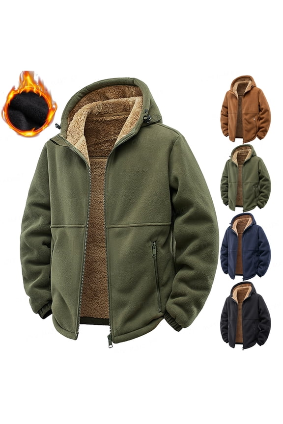 Hoodies for Men Fleece Lining Zipper Sherpa Lined Coats with Hooed Long Sleeve Thick Heavyweight Sweatshirts with Pockets Fall Winter Relaxed Fit Shirts,Green XL