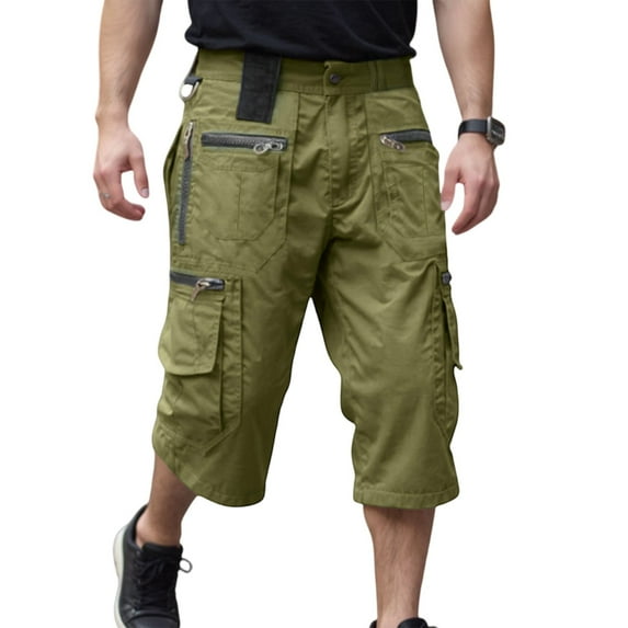 Homeyce Kangosport Outdoor Shorts for Men with Multi Pockets Quick Drying Kangosport Shorts Relaxed Fit Functional Below the Knee Shorts Solid Color Elastic Waist Cargo Capris Pants,Green 2XL