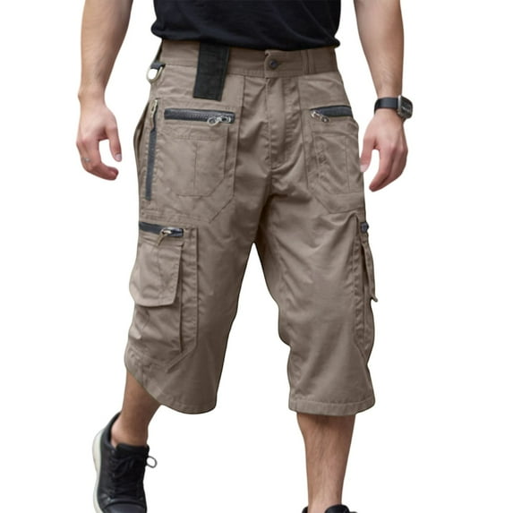 Homeyce Kangosport Outdoor Shorts for Men Quick Drying with Multi Pockets Kangosport Shorts Relaxed Fit Functional Below Knee Cargo Shorts Solid Color Elastic Waist Overalls Cargo Shorts,Brown 4XL