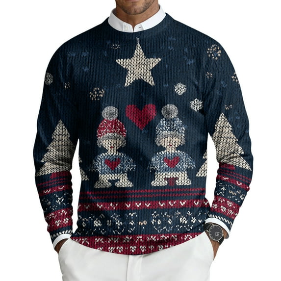Homeyce Knit Christmas Sweater Men Crew Neck Long Sleeve Sweaters Fall Winter Casual Reindeer Santa Clause Christmas Snowflake Pullover Soft Knitted Holiday Pullover,Blue M
