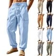 thumbnail image 1 of Homeyce Lightweight Linen Jogger Pants for Men with Elastic Waist Drawstring Straight Leg Pants with Deep Pockets Linen Long Pants Loose Fit Summer Beach Casual Harem Baggy Trousers,Brown 3XL, 1 of 5