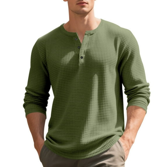 Homeyce Long Sleeve Henley Shirts for Men Solid Color with Button Shirts Classic Vintage Stand Collar T Shirts Jersey Baseball Pullover Tees Tops,Deep Green 3XL