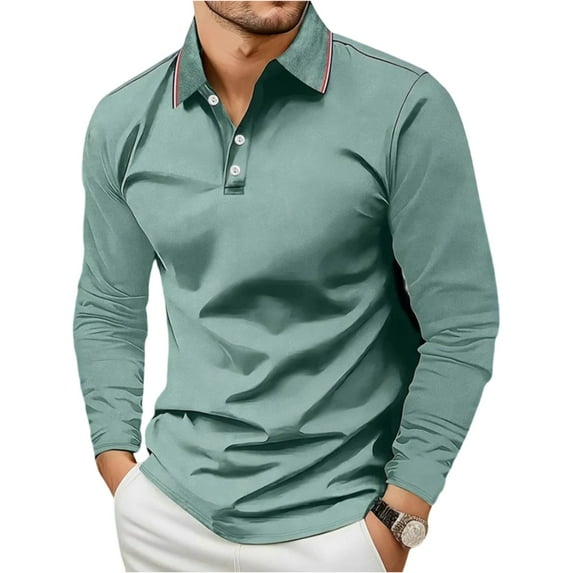 Homeyce Long Sleeve Polo Shirts for Men Button Contrast Collared Shirts Business Casual Work Office Lightweight Polo Sweatshirt Solid Color Long Sleeve Pullover Shirts,Light Green M