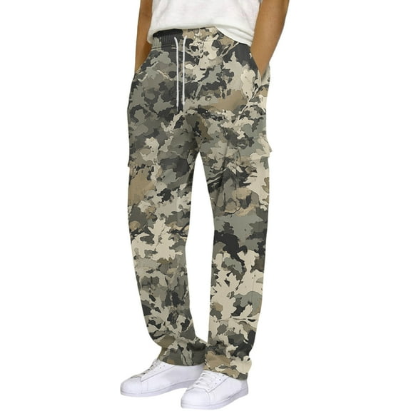 Homeyce Men Cargo Sweatpants Open Bottom Elastic Waist Sweatpants with Pockets Drawstring Pants Lightweight Baggy Gym 2025 Camo Sweat Pants for Yoga,Green XL
