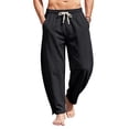 thumbnail image 1 of Homeyce Men Linen Drawstring Pants Elastic Waist Straight-Legs Pants with Deep Pockets with Pockets Long Pants Casual Summer Beach Lightweight Sweatpants,Black M, 1 of 4