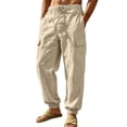 thumbnail image 1 of Homeyce Men Linen Drawstring Pants Elastic Waist Straight-Legs Pants with Pockets with Deep Pockets Long Pants Lightweight Casual Summer Yoga Beach Trousers,Brown 2XL, 1 of 5