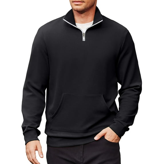 Homeyce Men Quarter Zip Up Pullover Mock Neck Long Sleeve Sweatshirts Lightweight Casual Active Pullover 1/4 Zip Polo Shirt with Pocket,Black XL