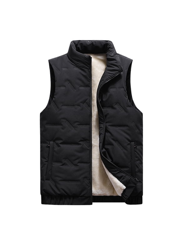 Men Quilted Puffer Vest Sleeveless Zip Up Down Vest Quilted Down Water-Resistant Windproof Vest Jacket Stand Collar Outerwear Warm Winter Casual Streetwear for Golf Running Outdoor,Black L