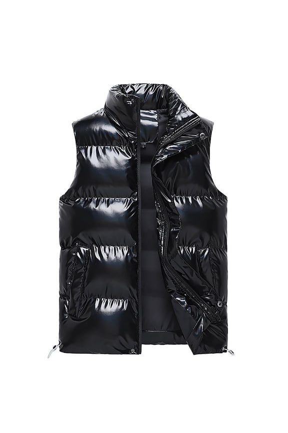Men Quilted Puffer Vest Sleeveless Zipper Vest Quilted Down Water-Resistant Windproof Jacket Stand Collar Outerwear Warm Winter Casual Jacket Outerwear for Work Travel Outdoor,Black 2XL