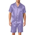 thumbnail image 1 of Homeyce Men Satin Silk Pajamas Sets Short Sleeve Sleepwear Button-Down PJs Sets Two-Pieces Loungewear with Pockets,Purple S, 1 of 4