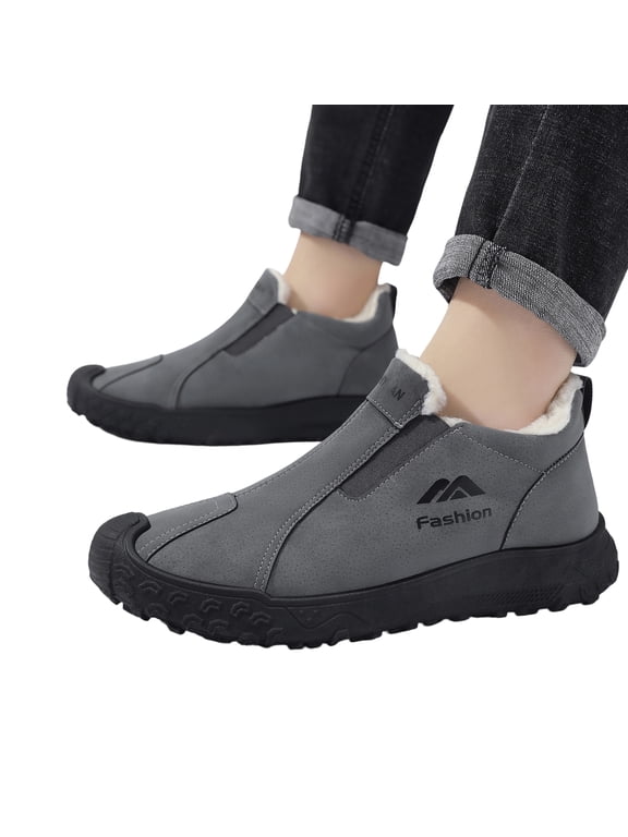 Men Snow Boots Winter Walking Shoes Waterproof Slip On Warm Faux Fur Lined Arch Support Non Slip Lightweight Comfortable Mid Top Casual Outdoor Hiking Booties for Men 2026,Gray 43