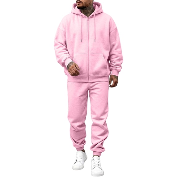 Homeyce Men Tracksuit 2 Piece Sweatsuit Full Zip Long Sleeve Jogging Suits Athletic Casual Warm Up Outfit,Pink M