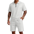thumbnail image 1 of Homeyce Shirt and Shorts Set for Men 2 Piece Outfits Casual Quarter Zip Short Sleeve Shirts and Waffle Knit Shorts Set with Pockets Summer Vacation Set,White L, 1 of 5