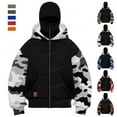 thumbnail image 1 of Homeyce Men's Balaclava Double Hoodie Sweatshirt with Built-In Eye Mask Zip Up Zip Camo Jacket Double Hooded Wind-Resistant Transition Jacket Balaclava Outdoor Athletic Hip Hop Y2k Streetwear,3XL, 1 of 6