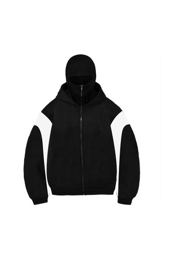 Men's Balaclava Double Hoodie Sweatshirt with Mask Full-Zip Hoodies Ninja Double Hood Windproof Jacket Hoodie with Balaclava Motor Y2k Fall Fashion Clothing,White XL