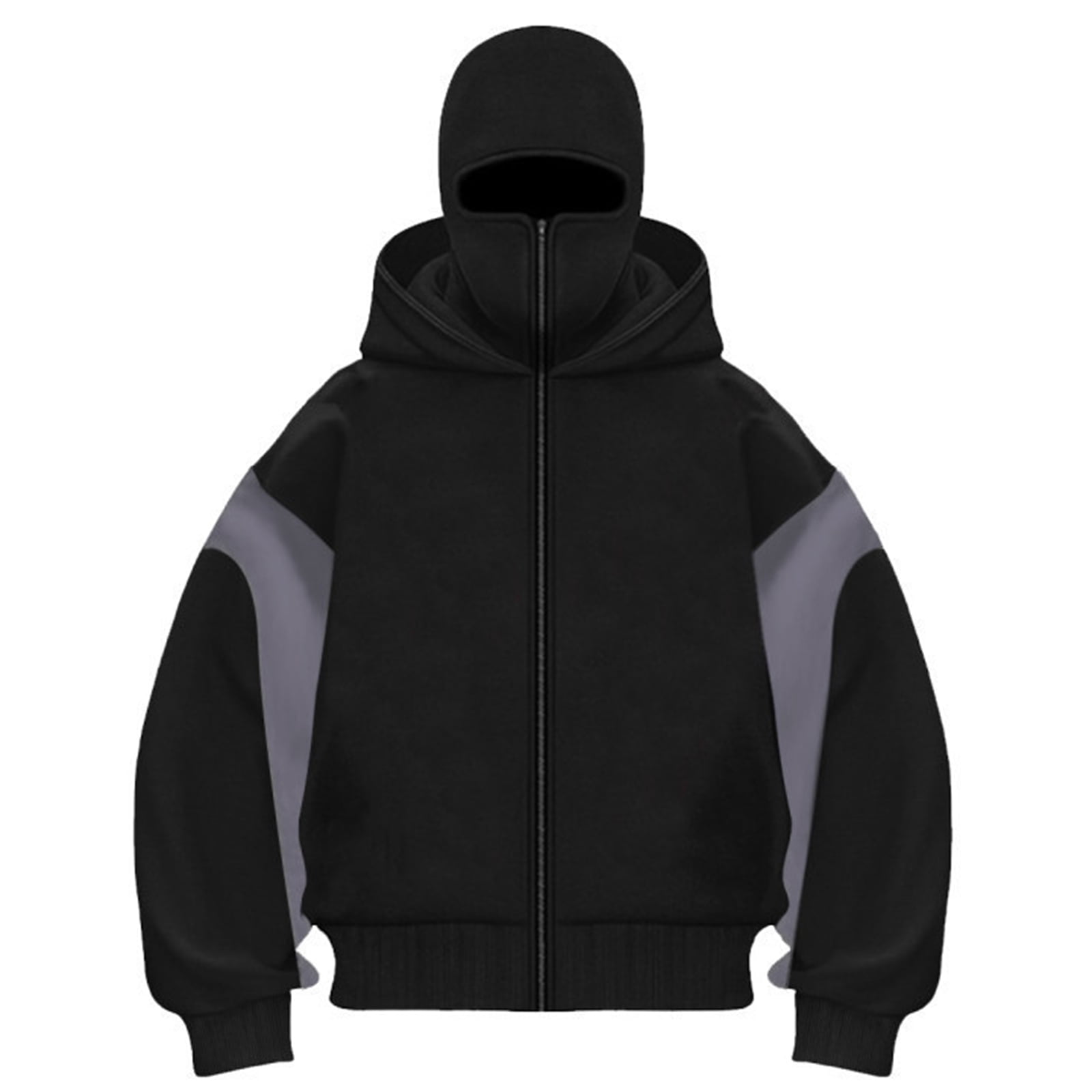 Homeyce Men's Balaclava Double Hoodie Sweatshirt with Mask with Zipper Hoodie Double Layer Hooded Wind Resistant Coat Balaclava Motor Y2k Fall Fashion Clothing,Gray XL