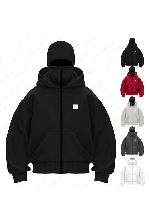 Men's Balaclava Double Hoodie Sweatshirt with Mask with Zipper Hoodie Double Layer Hooded Wind Resistant Coat Balaclava Motor Y2k Fall Fashion Clothing,Black M