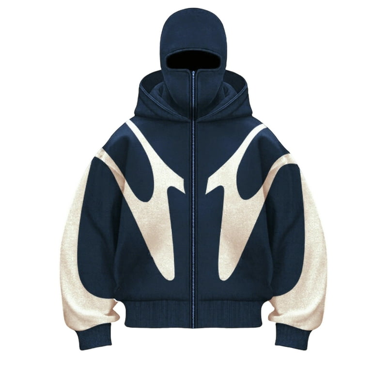 Homeyce Men's Balaclava Double Hoodie Sweatshirt with Zipper with