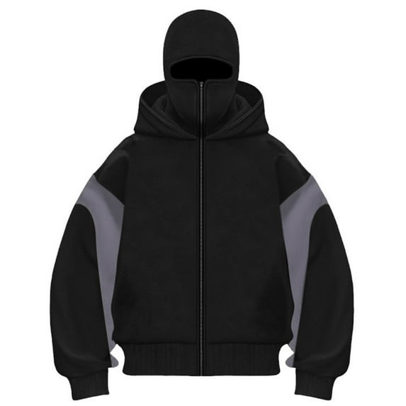 Homeyce Men's Balaclava Jacket with Face Mask Full-Zip Jacket Double Layer Hooded Windproof Sweatshirt Balaclava Warm Sports Casual Bicycle Clothing,Gray M