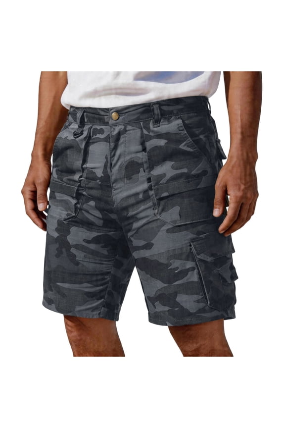 Men's Camo Cargo Shorts Multi Pocket Elastic Waist Short Pants Button Down Ripstop Straight Leg Camo Cargo Shorts Casual Relaxed Fit Wild Outdoor Work Joggers,Gray M