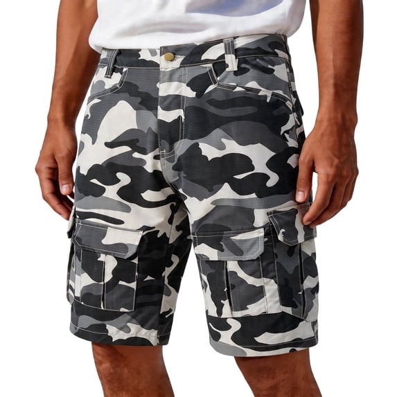 Homeyce Men's Camo Cargo Shorts Multi-Pocket Elastic Waist Short Pants Button Down Ripstop Straight Leg Camo Cargo Shorts Relaxed-Fit Summer Outdoor Activities Casual Joggers,Beige 2XL