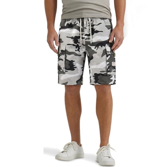 Homeyce Men's Camo Cargo Shorts with Multi-Pocket Elastic Waist Shorts Drawstring Ripstop Straight Leg Camo Cargo Shorts Military Outdoor Breathable Hiking Fishing Bermuda Shorts,Gray M