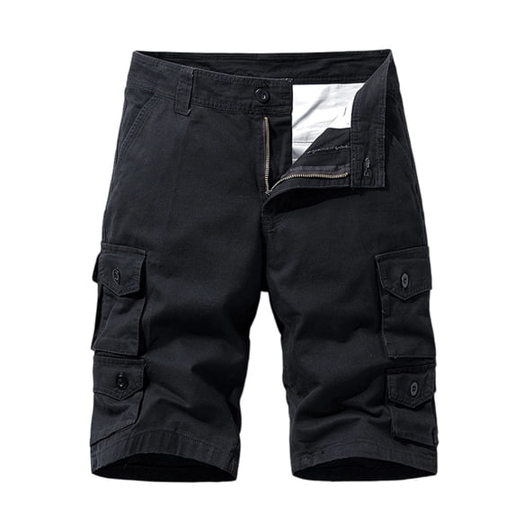 Homeyce Men's Camo Cargo Shorts with Multi-Pocket Elastic Waist Shorts Drawstring Ripstop Straight Leg Cargo Short Casual Relaxed Fit Wild Outdoor Work Outfit,Black S