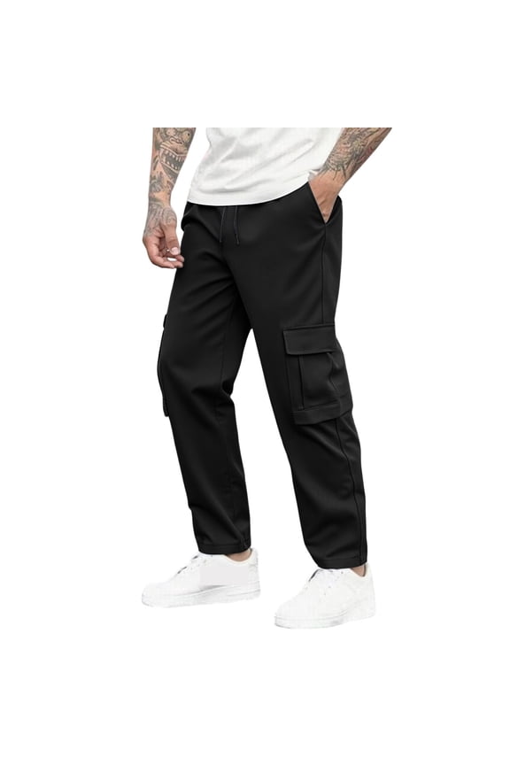 Men's Cargo Joggers Pants Water Resistant Ripstop Military Pants Elastic Waist Breathable Military Hiking Pants Multi Pockets Stretch Lightweight Work Pants Not Belt,Black M
