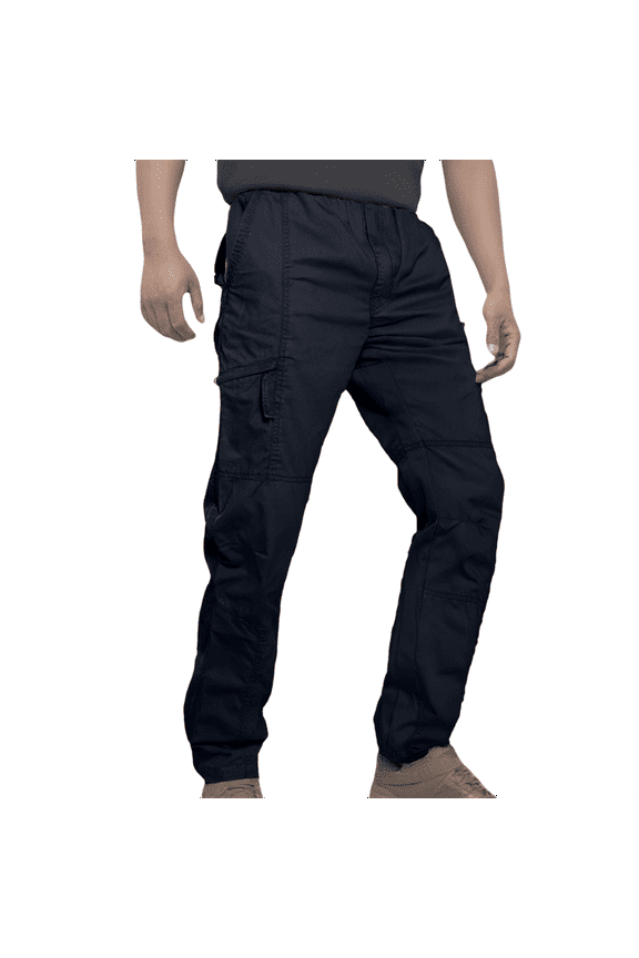 Men's Cargo Pants Water Resistant Durable Ripstop Military Pants Elastic Waist Breathable Hiking Pants with Pockets Stretch Lightweight Work Pants,Black 2XL