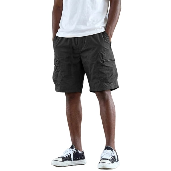Homeyce Men's Cargo Shorts Elastic Waistband Drawstring Short Casual Loose Fit Hiking Running Outdoor Big & Tall Camo Cargo Short Multi Pocket Quick Dry Pants,Black M