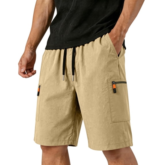 Homeyce Men's Cargo Shorts Elastic Waistband Drawstring Shorts Military Outdoor Breathable Hiking Fishing Big and Tall Camo Cargo Short with Multi-Pocket Quick Dry Bermuda Shorts,Brown M