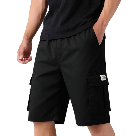 Homeyce Men's Cargo Shorts Elastic Waistband Drawstring Shorts Pants Casual Lightweight Summer Hiking Outdoor Big and Tall Camo Cargo Pants with Multi-Pocket Quick Dry Bermuda Short,Black XL