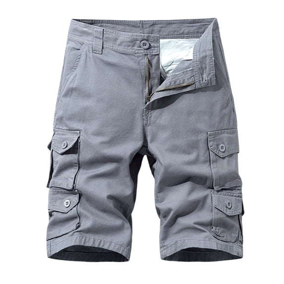 Homeyce Men's Cargo Shorts Multi Pocket Elastic Waist Short Pants Drawstring Ripstop Straight Leg Camo Cargo Pants Loose Fit Hiking Outdoor Lightweight Work Bermuda Short,Gray M