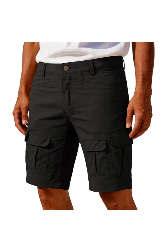 Men's Cargo Shorts Multi Pocket Elastic Waistband Short Button Down Ripstop Straight Leg Camo Cargo Short Outdoor Casual Workout Lightweight Bermuda Short,Black M
