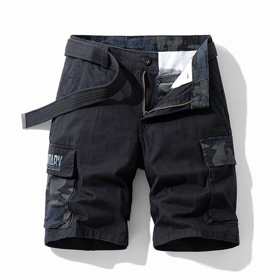 Homeyce Men's Cargo Shorts with Multi-Pocket Elastic Waistband Short Pants Drawstring Ripstop Straight Leg Camo Cargo Pants Relaxed Fit Outdoor Hiking Camo Stretch Pants,Black 2XL
