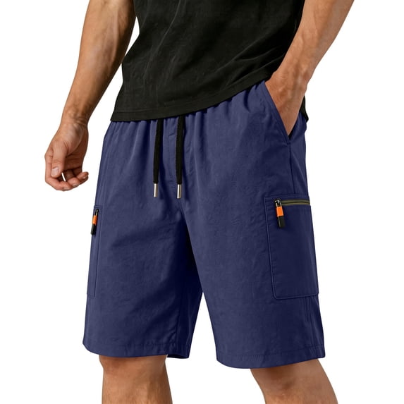Homeyce Men's Cargo Shorts Multi-Pocket Elastic Waistband Shorts Drawstring Ripstop Straight Leg Camo Cargo Short Casual Loose Fit Hiking Running Outdoor Golf Shorts,Blue M