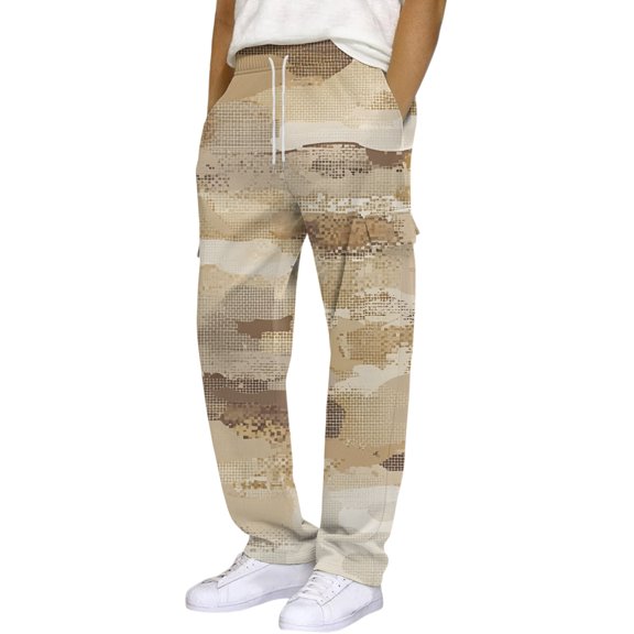 Homeyce Men's Cargo Sweatpants Open Bottom Elastic Waist Sweatpants with Pockets Drawstring Cargo Sweats Lounge Pants Hiking Athletic Casual Loose Fit Camo Joggers Trouser for Yoga,Brown M