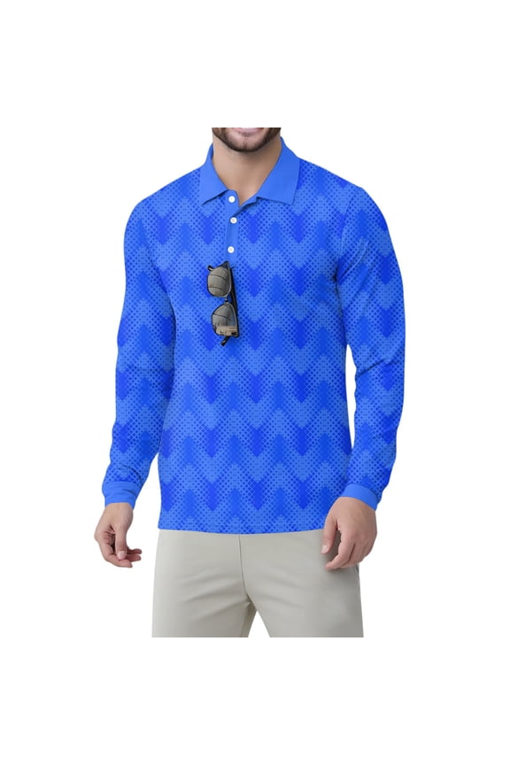 Men's Classic Long Sleeve Polo Shirts Floral Print Button Down Shirts Collared Casual Fashion Slim Fit Polo Upf 50+ Sun Protection Quick Dry Tee for Men,Blue M