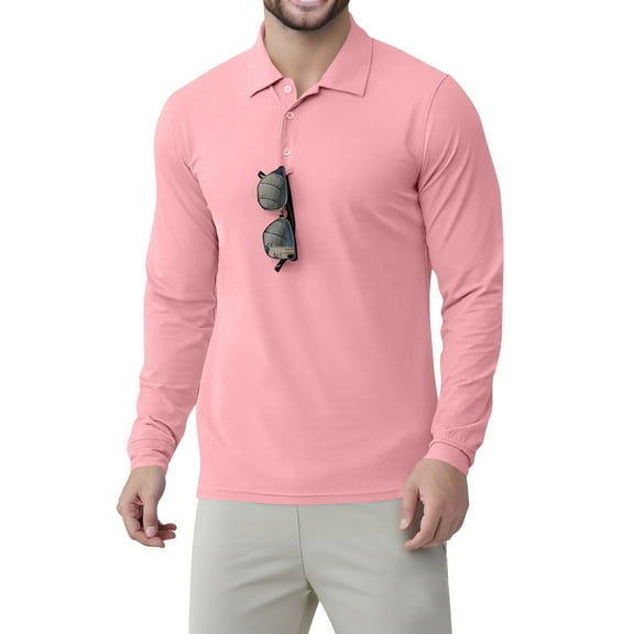 Homeyce Men's Classic Long Sleeve Polo Shirts Solid color Button Down Shirt Collared Casual Lightweight Outdoor Golf Golf Polo Shirts Upf 50+ Sun Protection Quick Dry Pullover for Men,Pink S