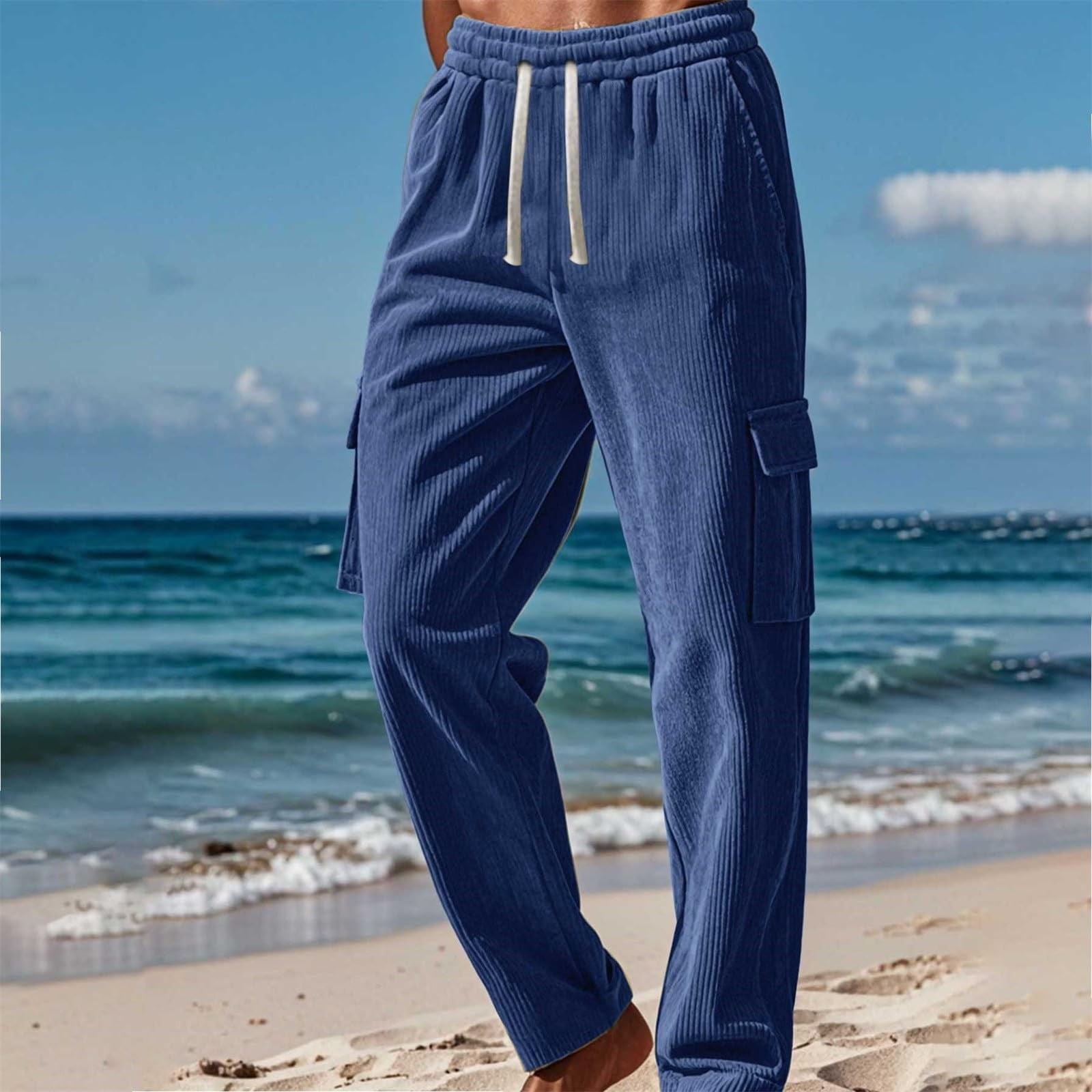 Homeyce Men's Corduroy Cargo Pants Drawstring Wide Leg Cargo Pants ...