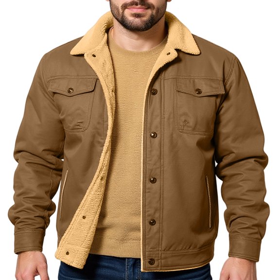 Homeyce Men's Corduroy Jacket Fleece Lining Sherpa Lined Lapel Coats Button Down Long Sleeve Thick Heavyweight Jackets Outfits with Pockets Winter Warm Sport Workout Softshell,Brown 2XL