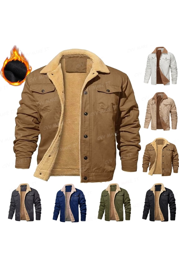 Men's Corduroy Jacket Fleece Lining Sherpa Lined Lapel Coats Button Down Long Sleeve Thick Heavyweight Jackets Outfits with Pockets Winter Warm Sport Workout Softshell,Brown XL