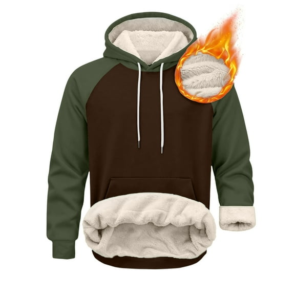 Homeyce Men's Cotton Fleece Pullover Hoodie Sherpa Lined Long Sleeve Hoodie Winter Thick Warm Pullover with Kangaroo Pocket Fleece Lined Sweatshirt Pullover Tops,Brown 3XL
