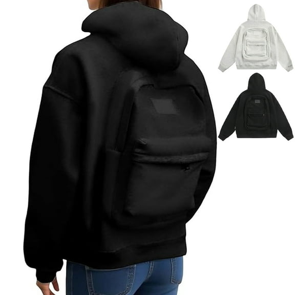 Homeyce Men's Creative Hoodie with Backpack Zipper Backpack with Pockets Hoodie Long Sleeve Casual Comfort Travel Sweatshirt Jacket Lightweight Campus Pullover Outfits,Black XL