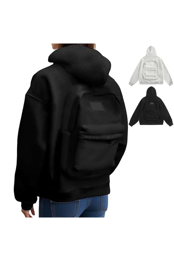 Men's Creative Hoodie with Backpack Zipper Backpack with Pockets Hoodie Long Sleeve Casual Comfort Travel Sweatshirt Jacket Lightweight Campus Pullover Outfits,Black XL