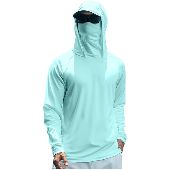 Homeyce Men's Fishing Shirts Upf 50+ Uv Rash Guard Shirts Long Sleeve Lightweight Sun Protection Cooling Hoodies with Mask,Blue S