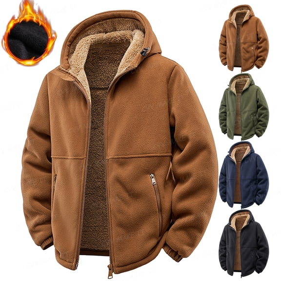 Homeyce Men's Flannel Shirt Jacket Zip Up Fleece Heavy Weight Thick Cargo Jackets Windproof Warm Thermal Winter Comfy Sweatshirt with Hooed Sherpa Long Sleeve Softshell with Pockets,Yellow M