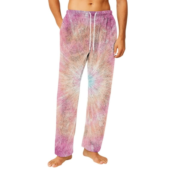 Homeyce Men's Fleece Pajama Pants Bottoms Tie Dye Gradient Drawstring Sleepwear with Pockets Soft Loose Fit Warm Microfleece Sleepwear Flannel Fleece Long Pj Bottoms,Pink 3XL
