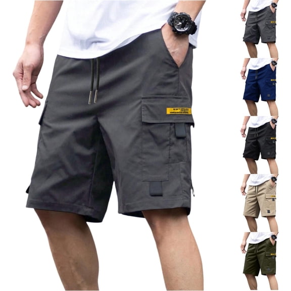 Homeyce Men's Flex Cargo Shorts Elastic Waistband Drawstring Short Military Outdoor Breathable Hiking Fishing Big and Tall Camo Cargo Short Multi Pocket Quick Dry Bottom,Gray 3XL